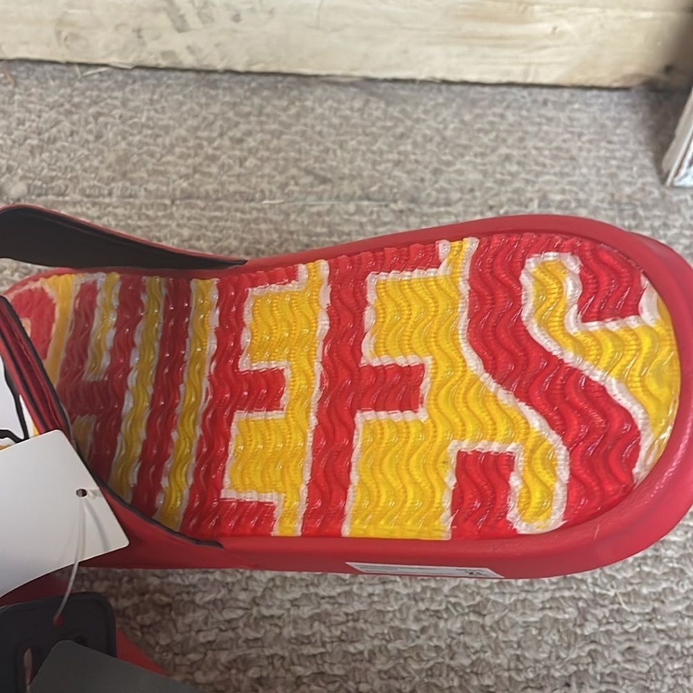 NFL KC Chiefs size XL (13-14) Red and Yellow Slide Sandals with Velcro Top - Picture 9 of 9